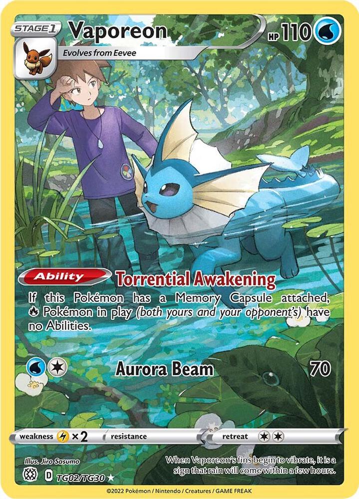 Vaporeon #TG02/TG30 - SWSH09 Brilliant Stars Trainer Gallery - English Raw Card